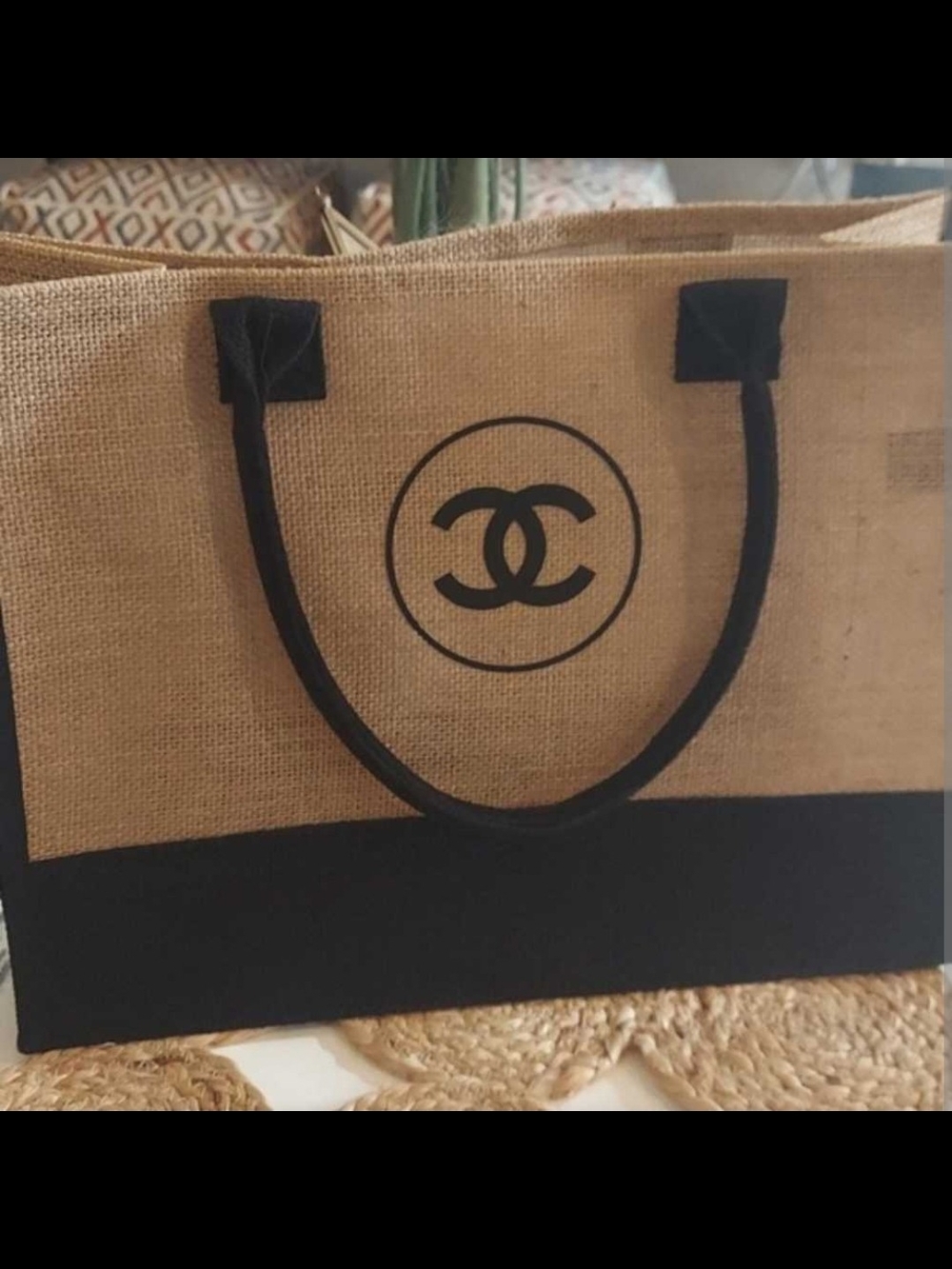 VIP Precision Beauté VIP Gift Jute Natural Burlap Black Tote Bag - Picture 2 of 7